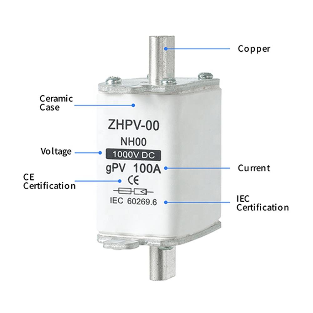 NH00-1000V IEC Nízkonapäťová fotovoltaická nožová poistka plastová 80A 6ka vypínacia kapacita
